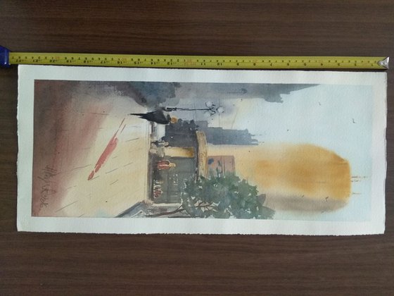 Yellow Morning in Belgrade / Žuto Jutro u Beogradu // original watercolor painting