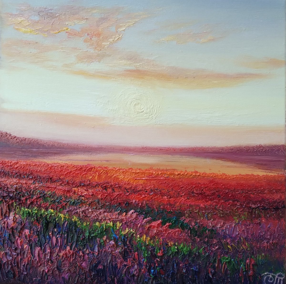 Impressionistic Landscape Oil Painting By Dmitrij Tikhov, 12 X 12, Bright Morning, Original Artwork