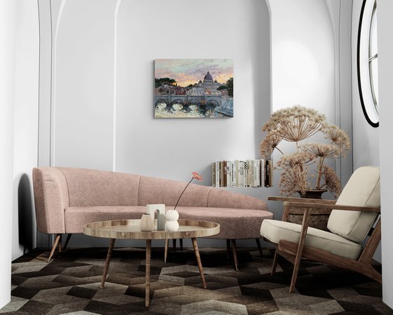 St. Angelo Bridge at Sunset, Rome