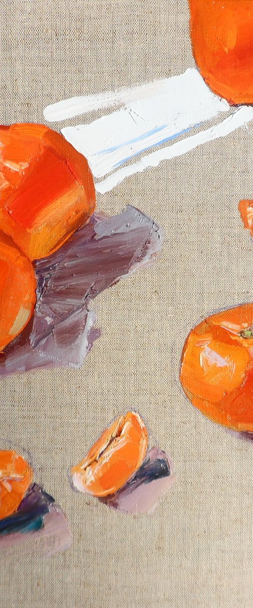 Tangerines Fruit Original Oil Painting Oil on Canvas Fine Art Impressionism by Yehor Dulin