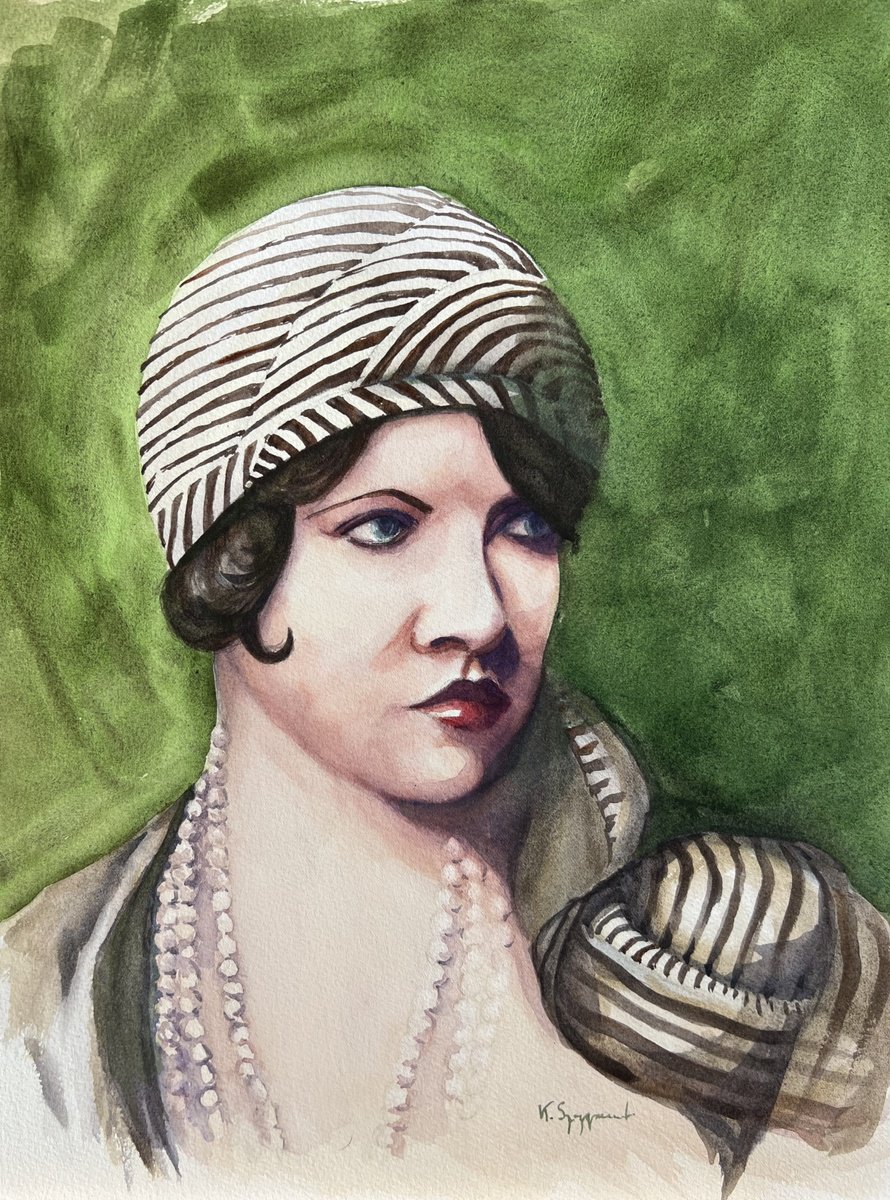 Urban And Pop Portrait Watercolour By Krystyna Szczepanowski, 12 X 16", Art Deco Portrait, Original Artwork