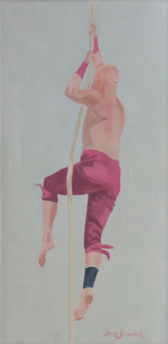 Photorealistic Portrait Oil Painting By Stephen Benedek, 10 X 20", Acrobat, Original Artwork