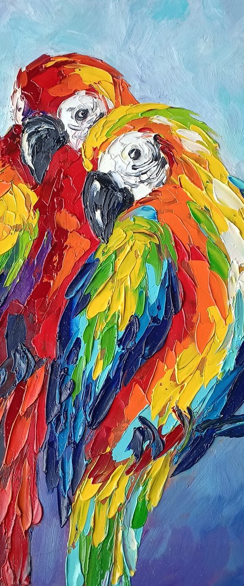 Parrots in love - oil painting, birds, parrots, birds oil painting, painting, gift, parrots art, art bird, animals oil painting by Anastasia Kozorez