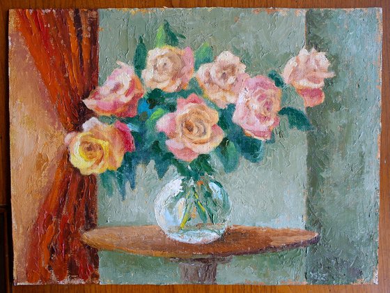 Cream Roses in a Vase