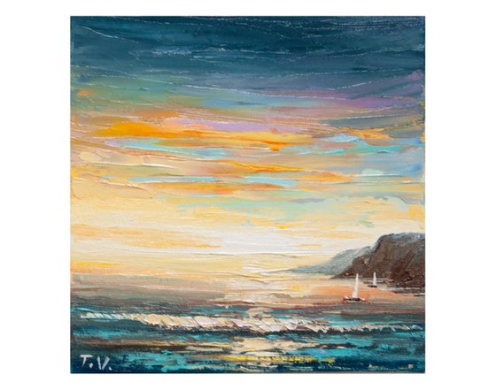 Morning. Seascape. Miniature. 6 x 6in,