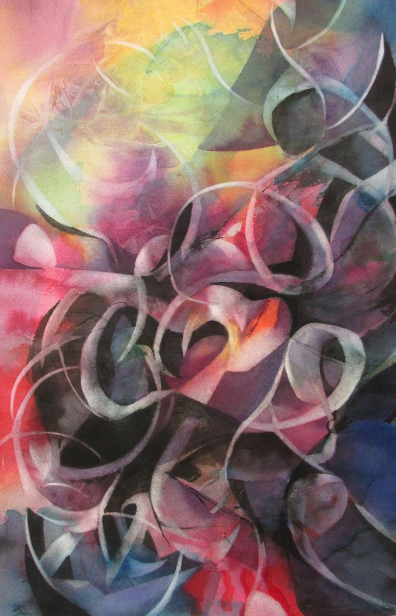 Expressive Abstract Watercolour By Alfred Ng, 15 X 22, Loops, Original Artwork