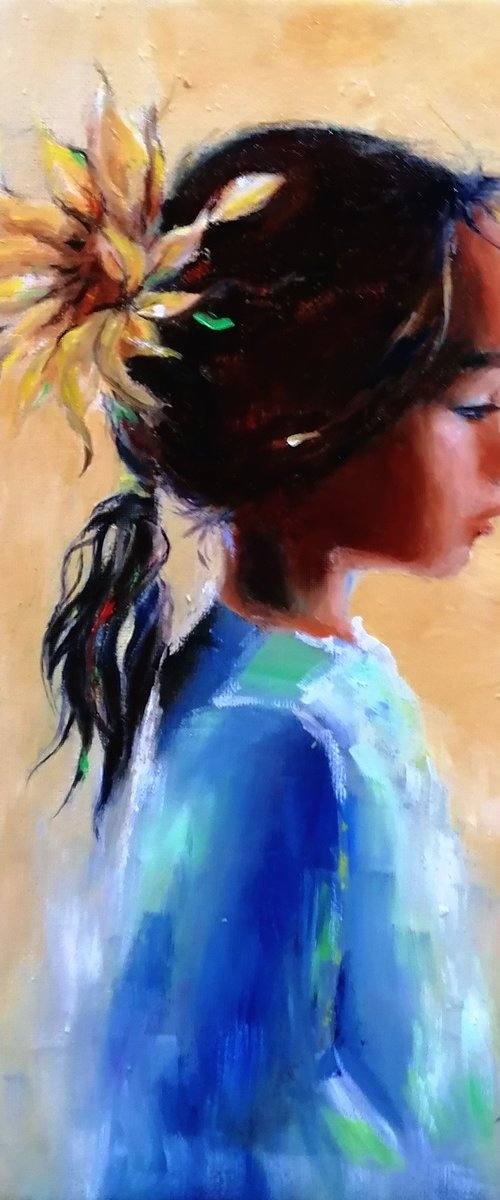 Girl with a Sunflower 2 by Susana Z. Harris