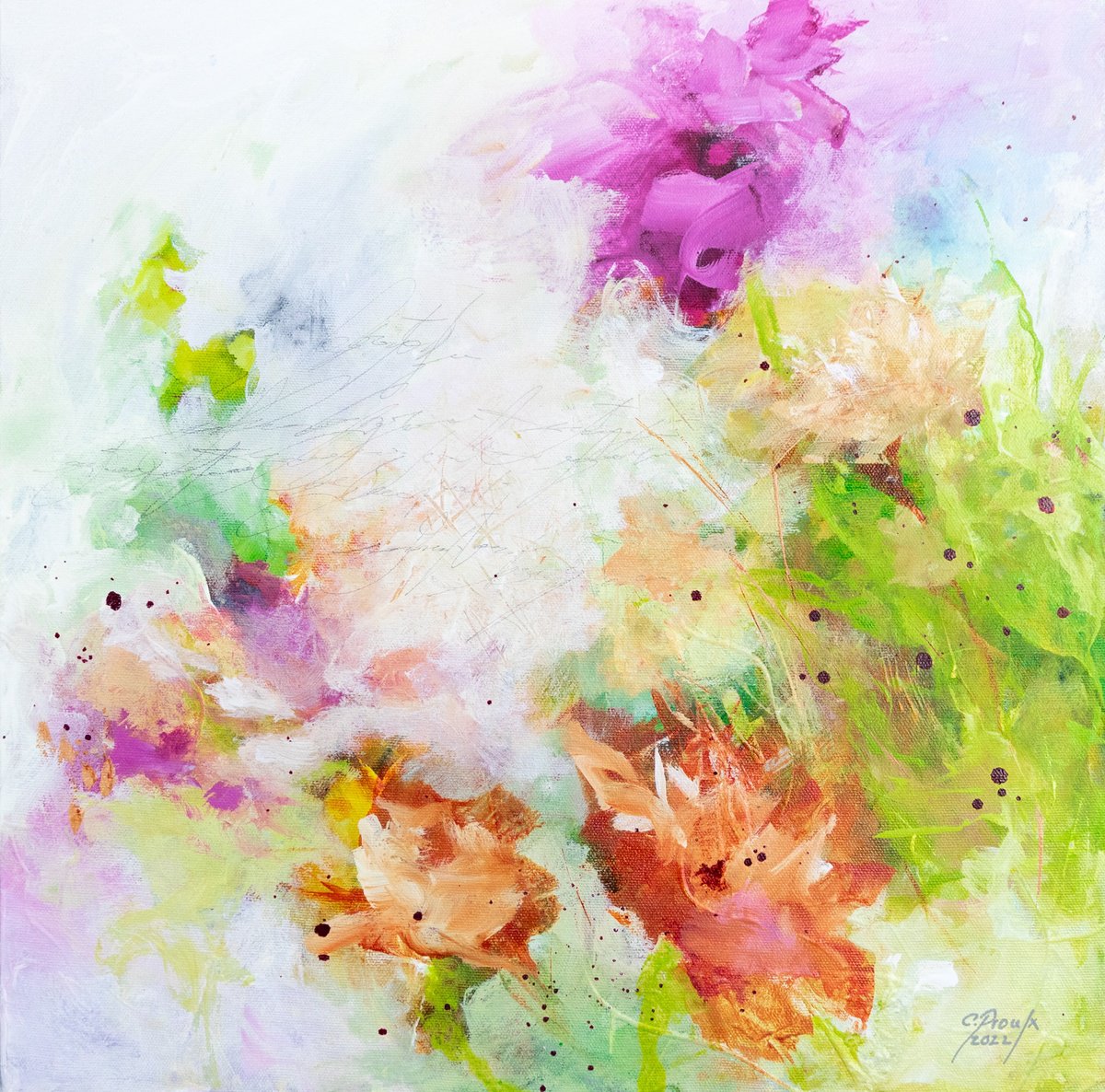 Jardin de roses - Expressive floral painting - Ready to hang by Chantal Proulx