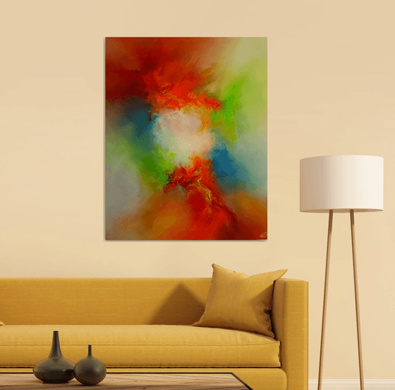 'RAZZAMATAZZ III' (LARGE ABSTRACT OIL PAINTING ON DEEP GALLERY QUALITY CANVAS -100cm X 80cm X 4.5cm)