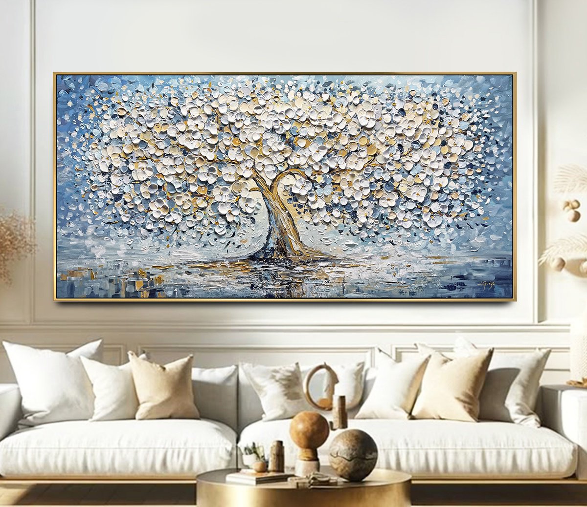 Abstract Landscape Acrylic Painting By Lana Guise, 60 X 29", Bloom Of Light, Original Artwork