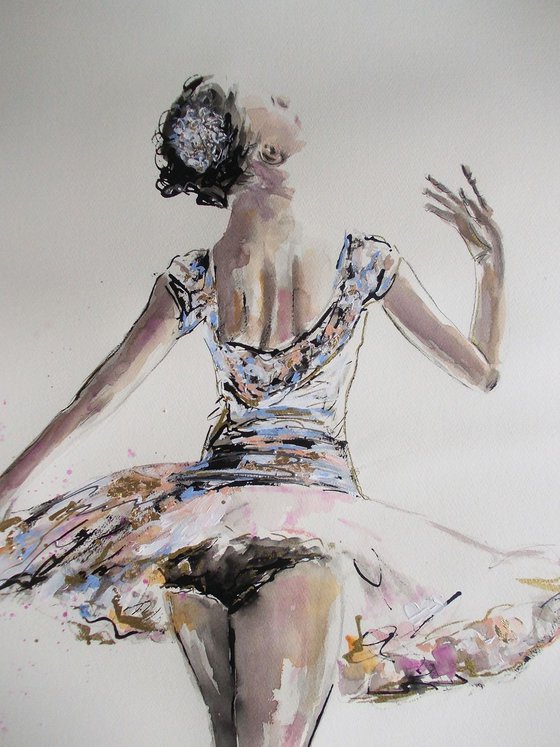 Ballerina painting-Ballet painting-ballerina watercolor, mixed media painting on paper