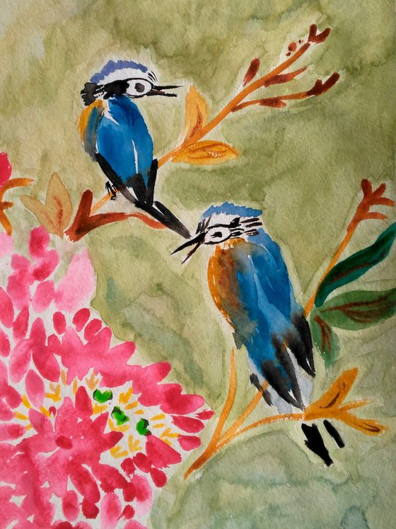 Birds Blossom Painting