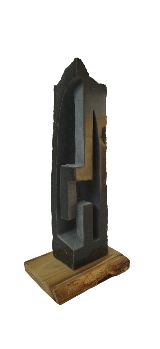 Abstract Stone Sculpture By Rasho Mitev, 8 X 17", "Into", Original Artwork