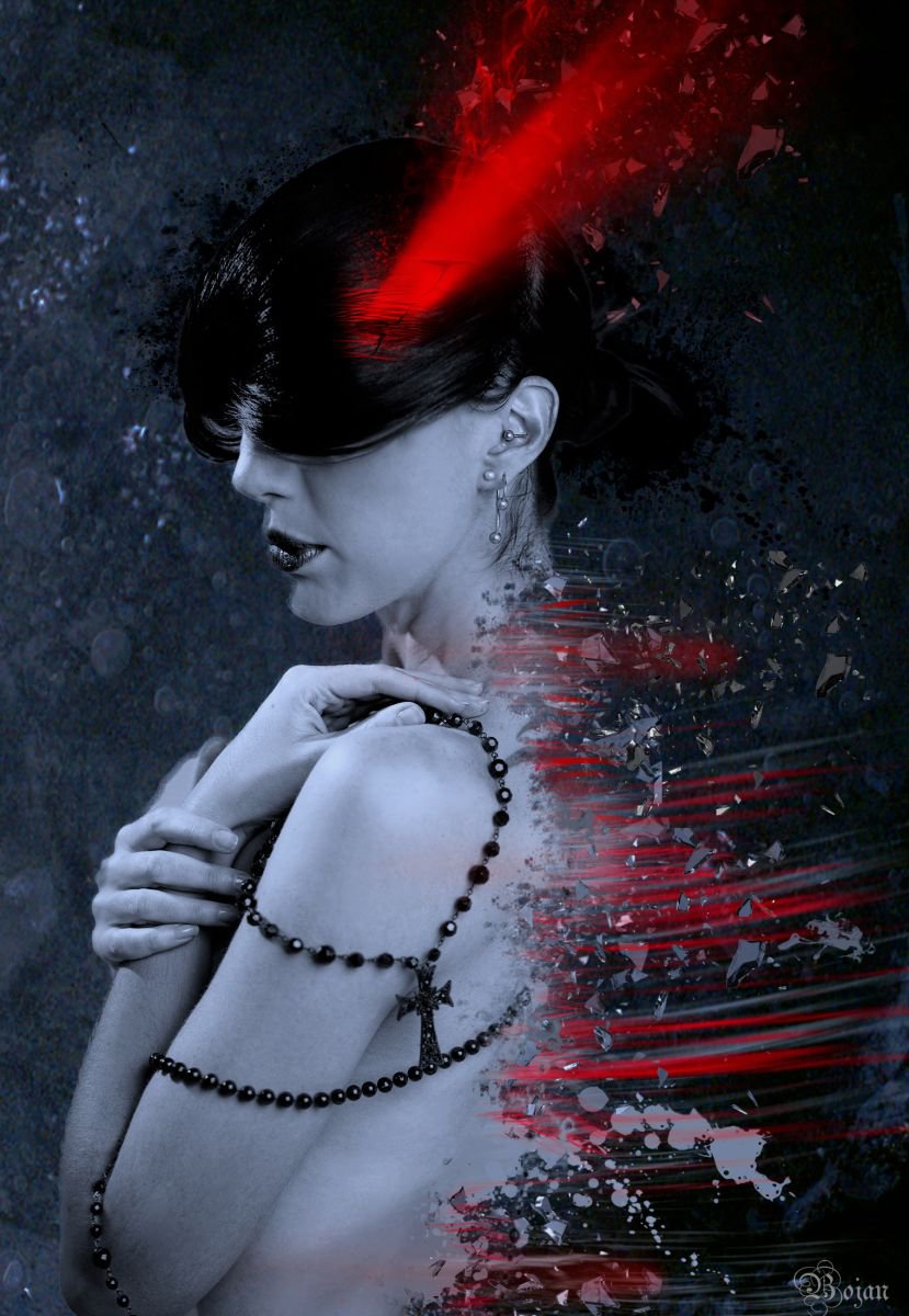 Illustrative Portrait Photograph By Bojan Jevtic, 21 X 31, Red Inside, Original Artwork