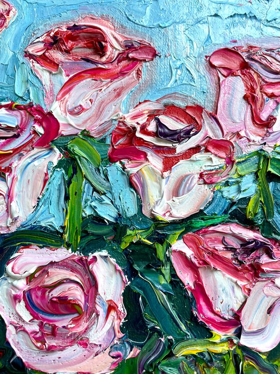 Roses Original Oil Painting on Canvas, Textured Wall Art, Flower Artwork, Romantic Gift for Her