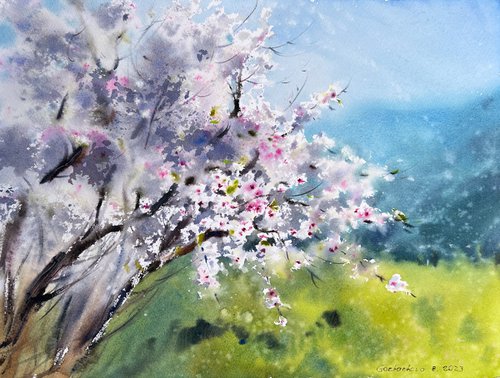 Blooming almond tree by Eugenia Gorbacheva