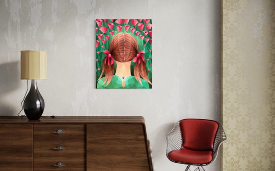 GIRL WITH RED BOWS ON A POPPY FIELD