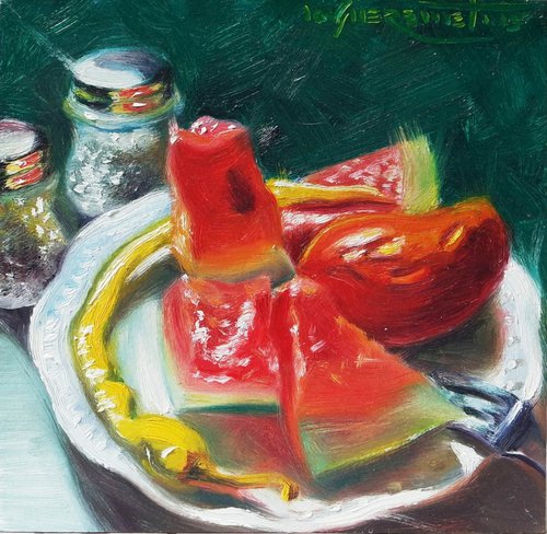 'A PICKLES FEAST' - Small Oil Painting on Panel by Ion Sheremet