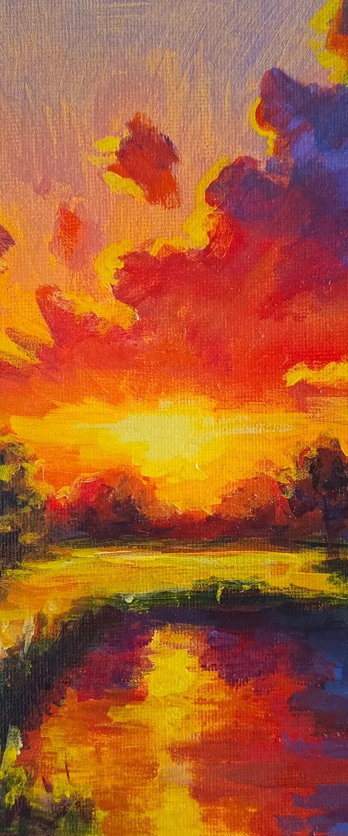 Sunset landscape lake by Anastasia Art Line