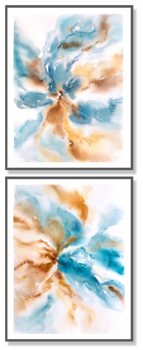 Abstract flowers diptych