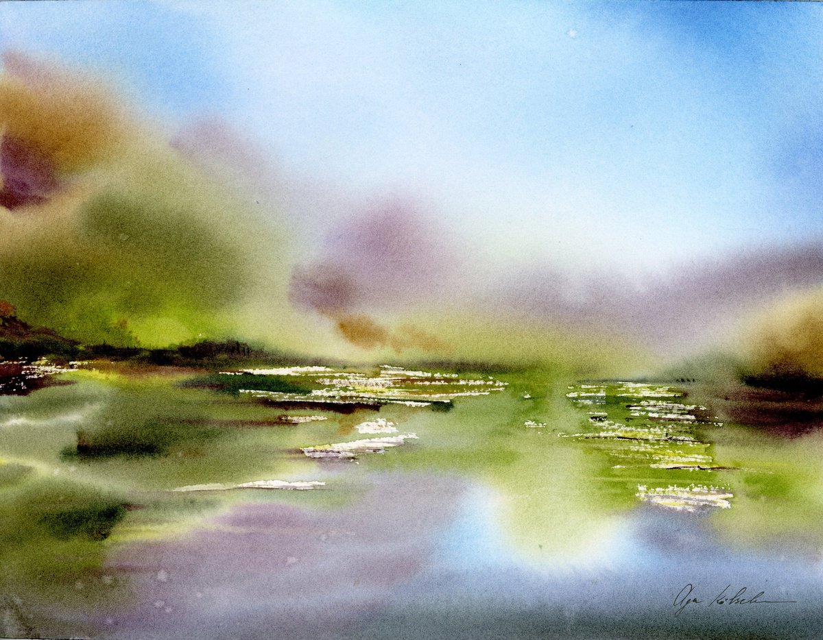 Impressionistic Watercolour , Foggy Lake By Olga Koelsch, 12 X 9, Artwork For Sale On Artfinder