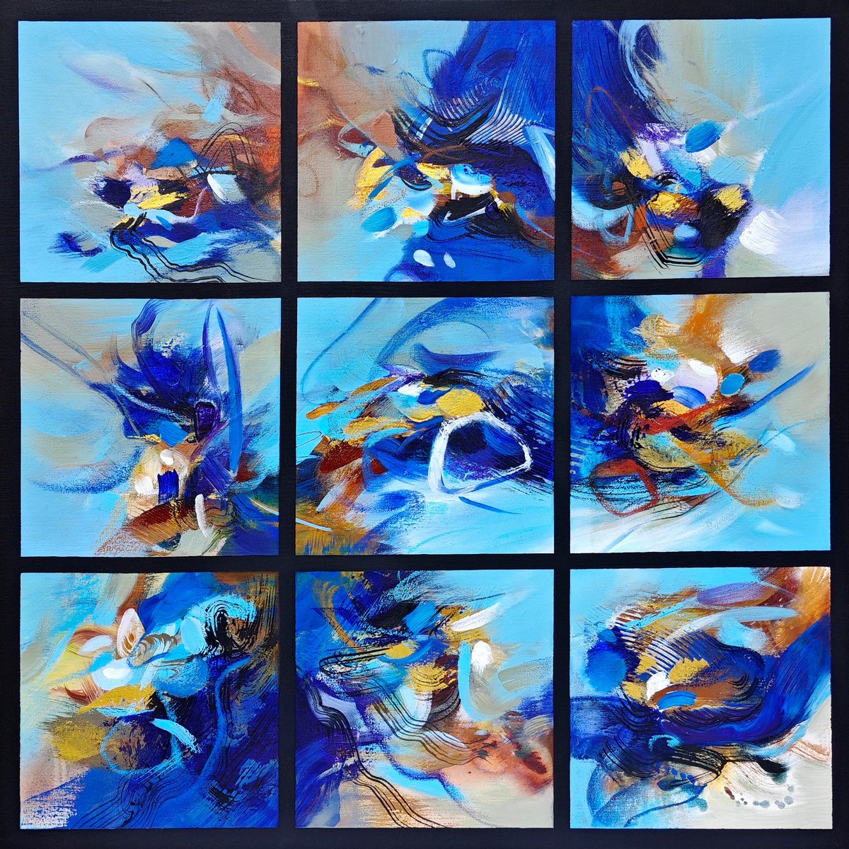 Abstract Acrylic Painting By Liang Hailun, 39 X 39", N°202, Original Artwork