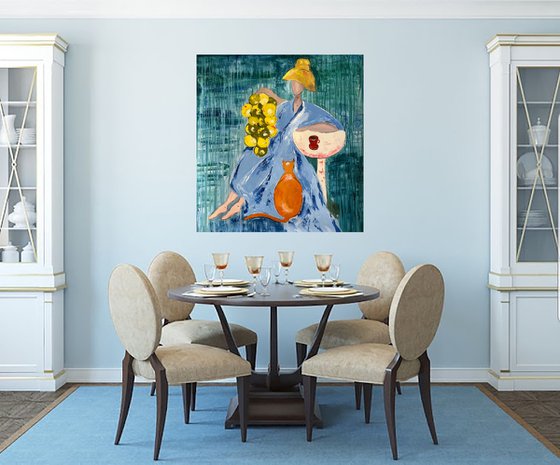 Woman with Cat Painting