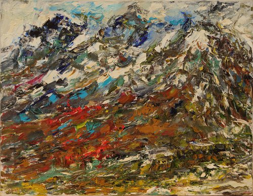 MYSTERIOUS ROHTANG - Tibet Himalayas landscape, mountainscape, plein air - Original painting, oil on canvas, Christmas gift 70x90 by Karakhan