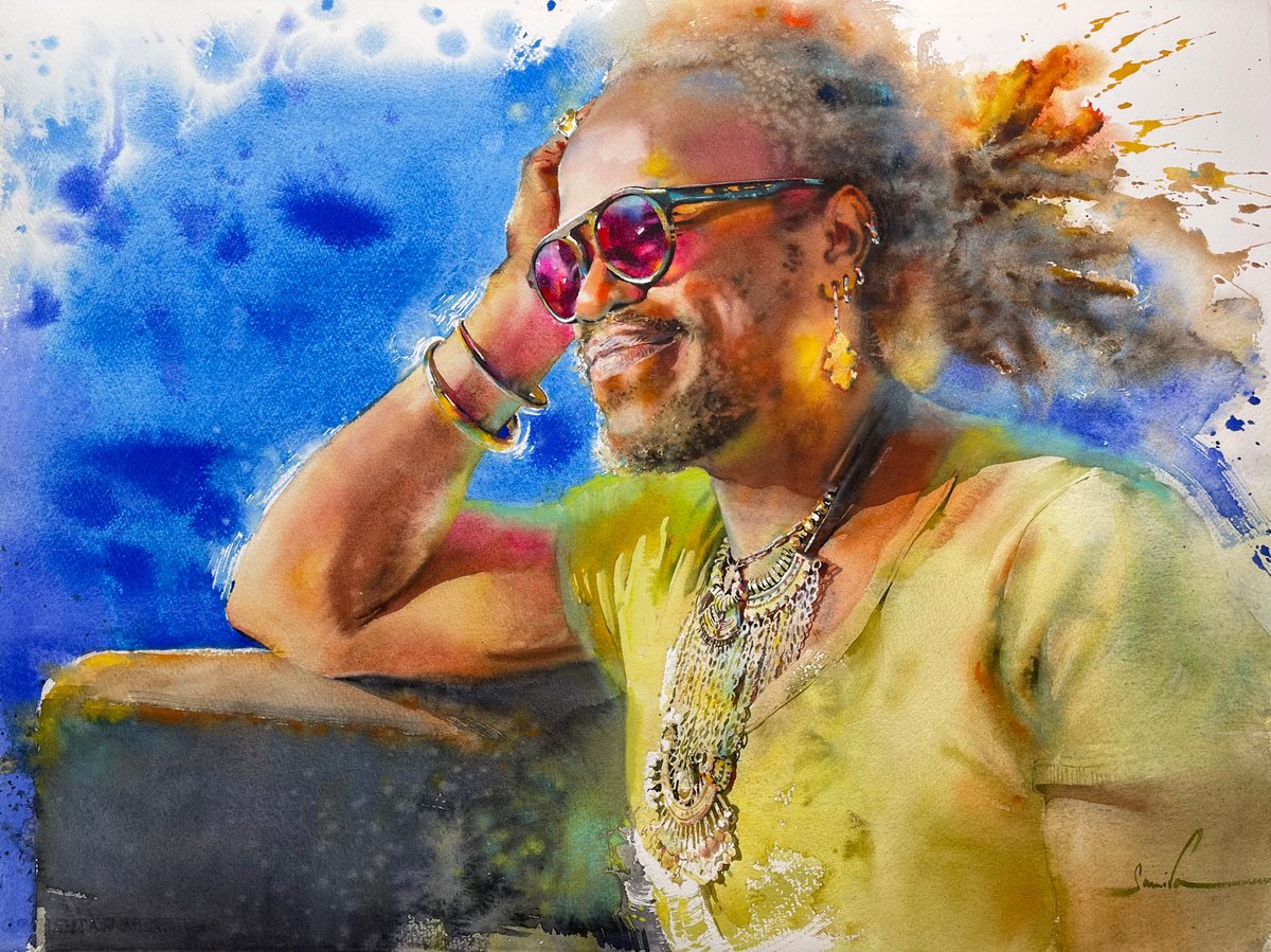 Expressive Portrait Watercolour By Samira Yanushkova, 30 X 22", Portrait, Original Artwork