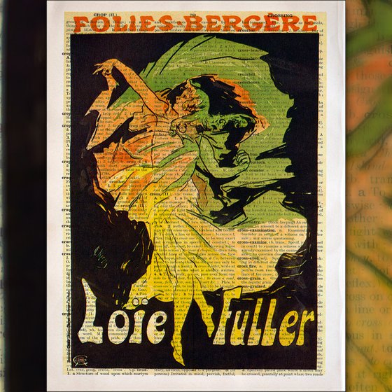 Folies-Bergère Loie Fuller 2 - Collage Art Print on Large Real English Dictionary Vintage Book Page