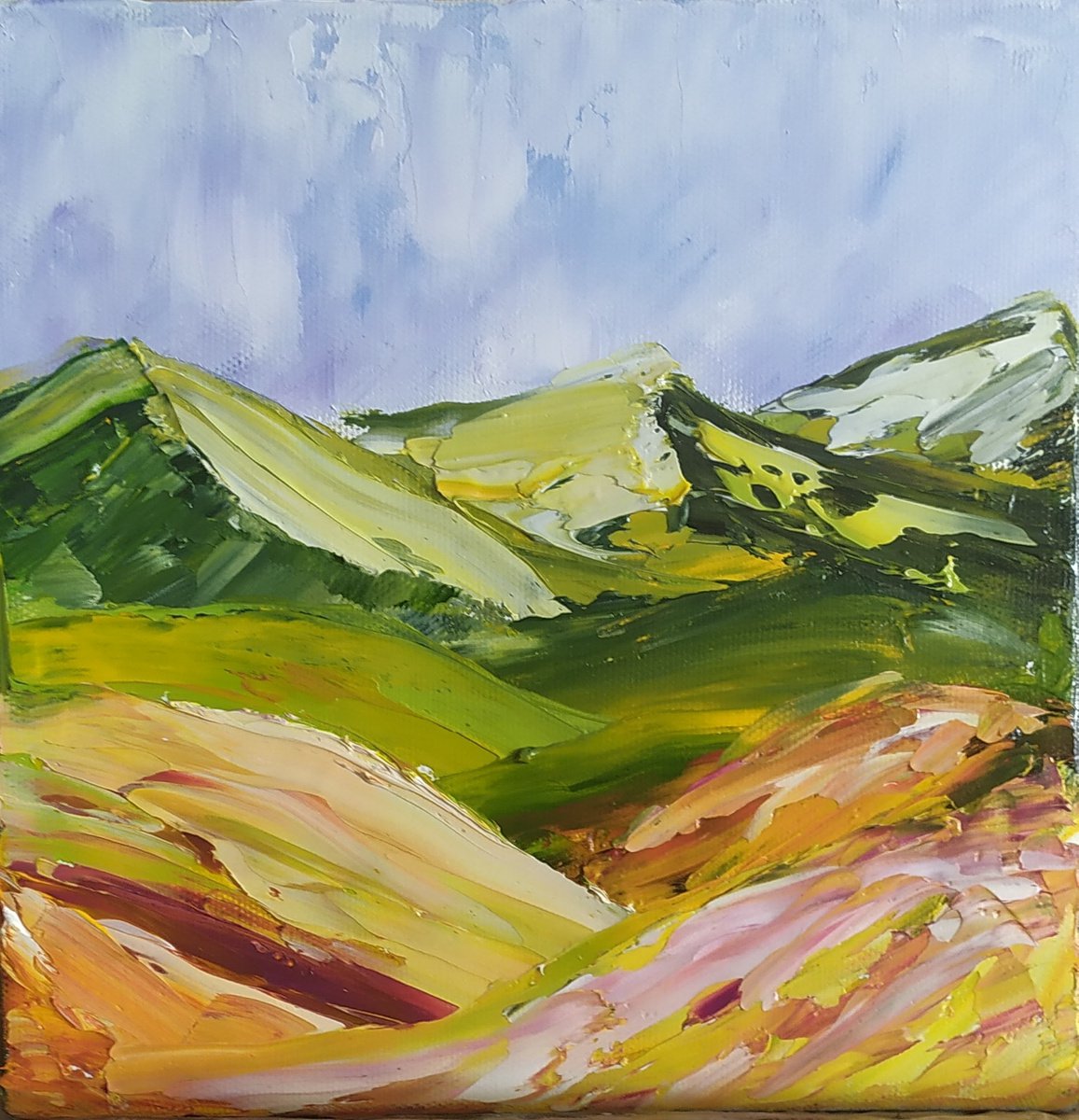 Valleys, original landscape oil painting, gift idea, art for home, small art by Nataliia Plakhotnyk