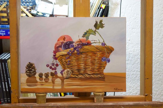 The basket of fruits, Original Still Life by Anne Zamo