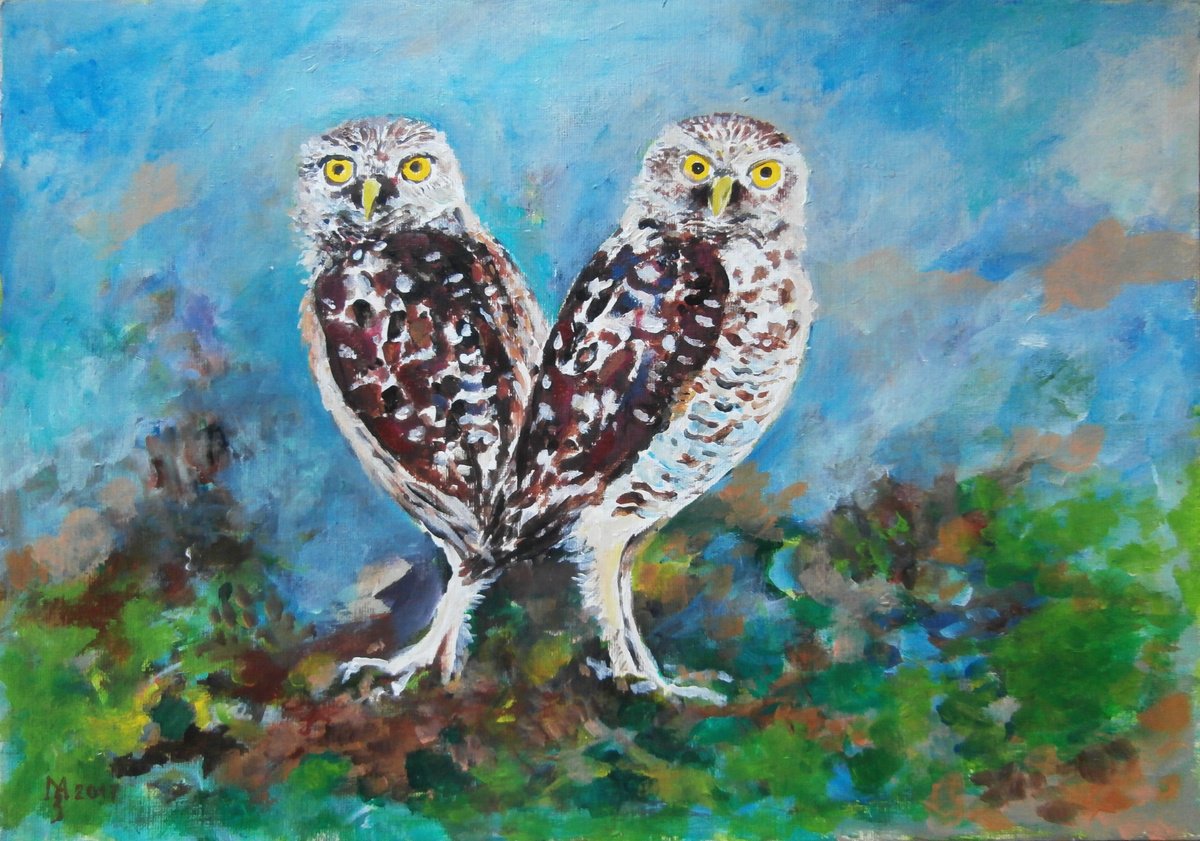 Impressionistic Animal Acrylic Painting By Zoran Mihajlovic Muza, 14 X 10", Always Together, Original Artwork