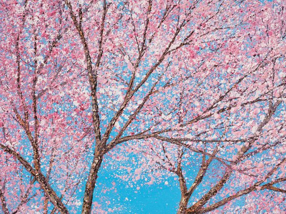 Cherry blossom dances in the blue, blue sky | 76cm x 76cm