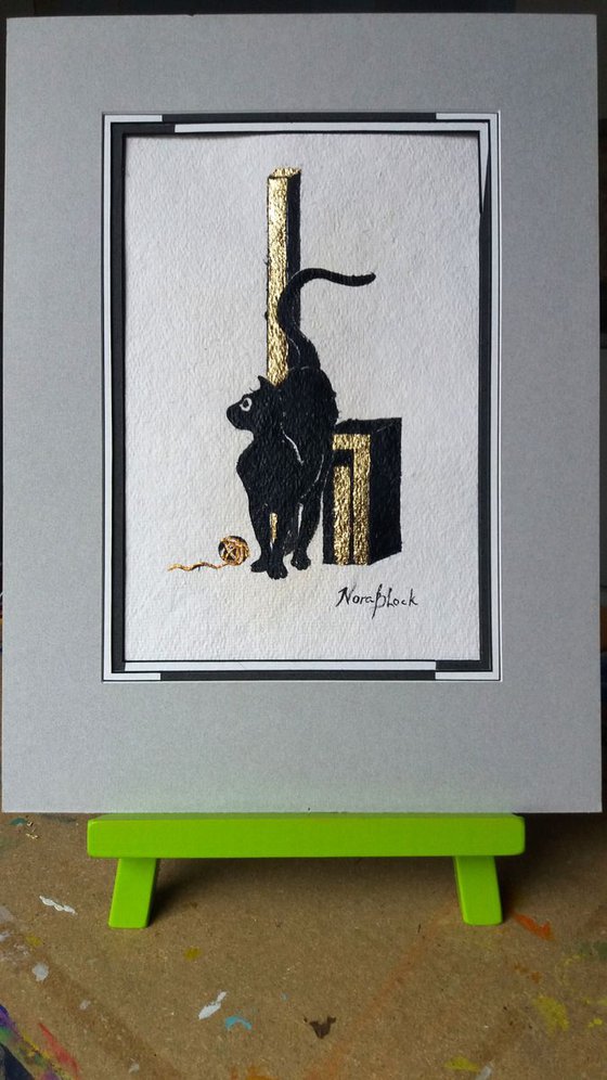 "Black cat", original drawing, 25x35x0,3 cm
