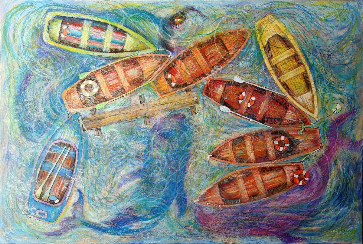  Boats In The Bay By Rakhmet Redzhepov, 35 X 24, Artwork For Sale On Artfinder