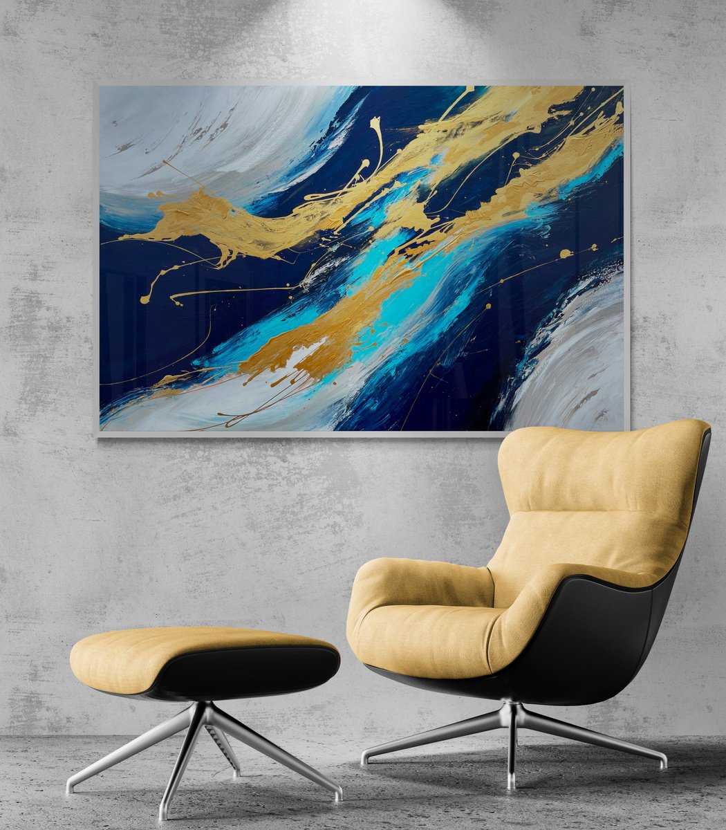 Abstract Acrylic Painting By Julijana Ravbar, 59 X 39", Summertime Blues, Original Artwork