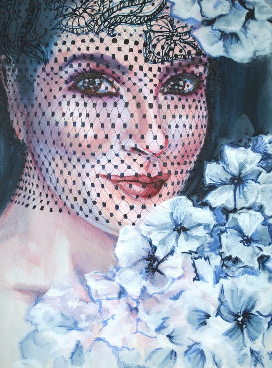 La coquette - portrait of a woman with white flowers
