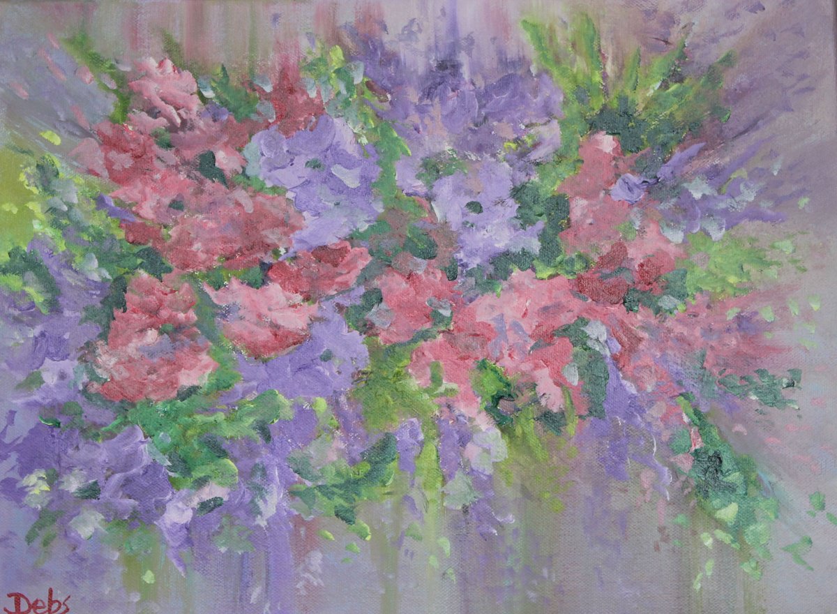 Impressionistic Botanical Oil Painting By Debbie Young, 16 X 12, Petal Explosion., Original Artwork