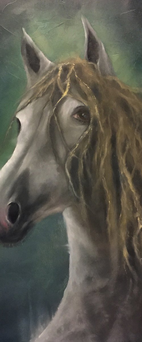 "Rapunzel", White Horse Oil Painting / 20x20 inch by Ryan Herrin