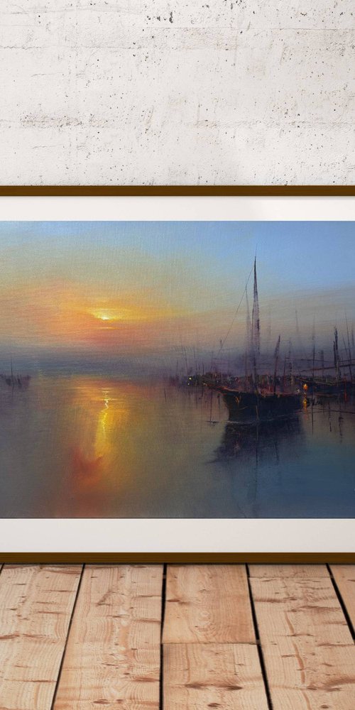 Harbor in the evening calm by Ivan  Grozdanovski