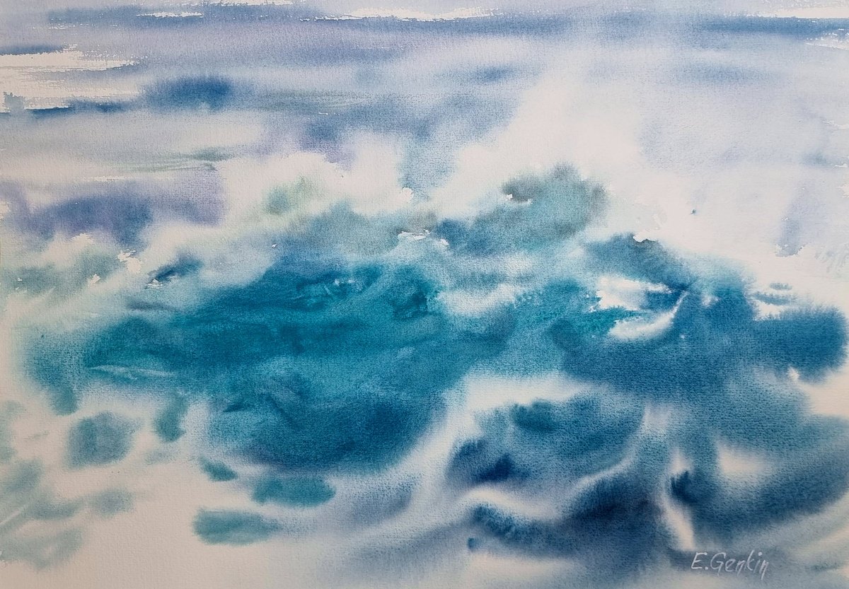 Impressionistic Landscape Watercolour By Elena Genkin, 16 X 11, The Wave #18, Original Artwork