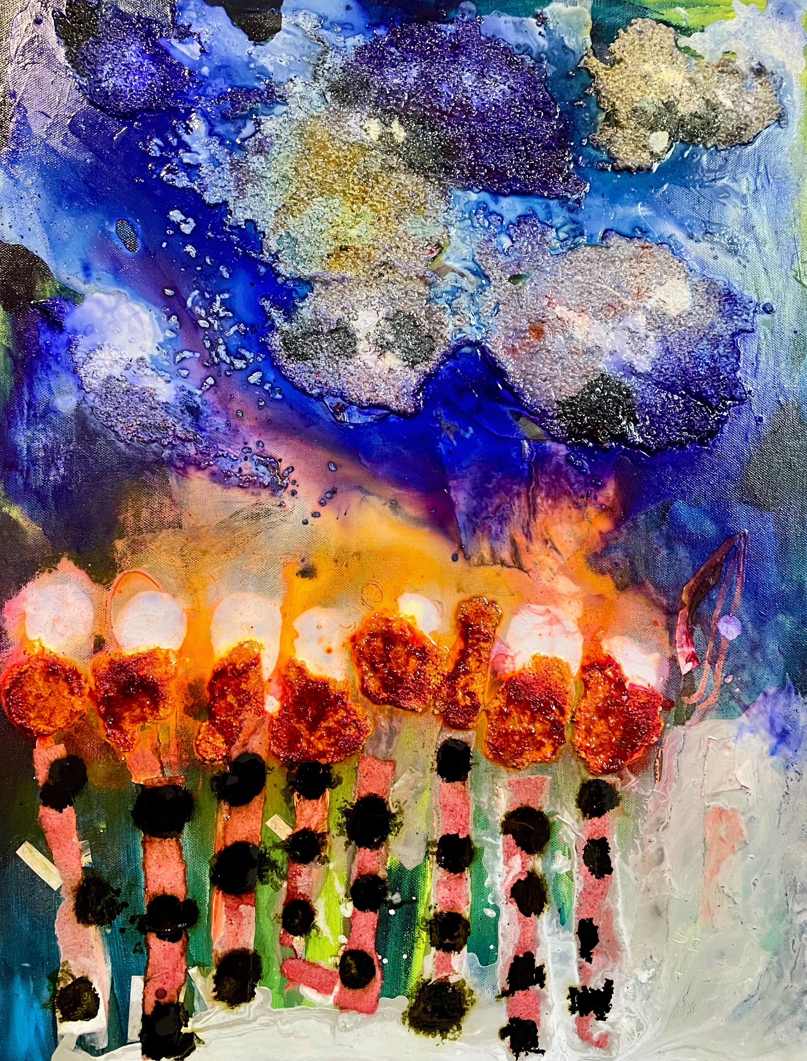 Organic Abstract Painting By Shelli Finch, 18 X 24", Lights Of Hope..., Original Artwork