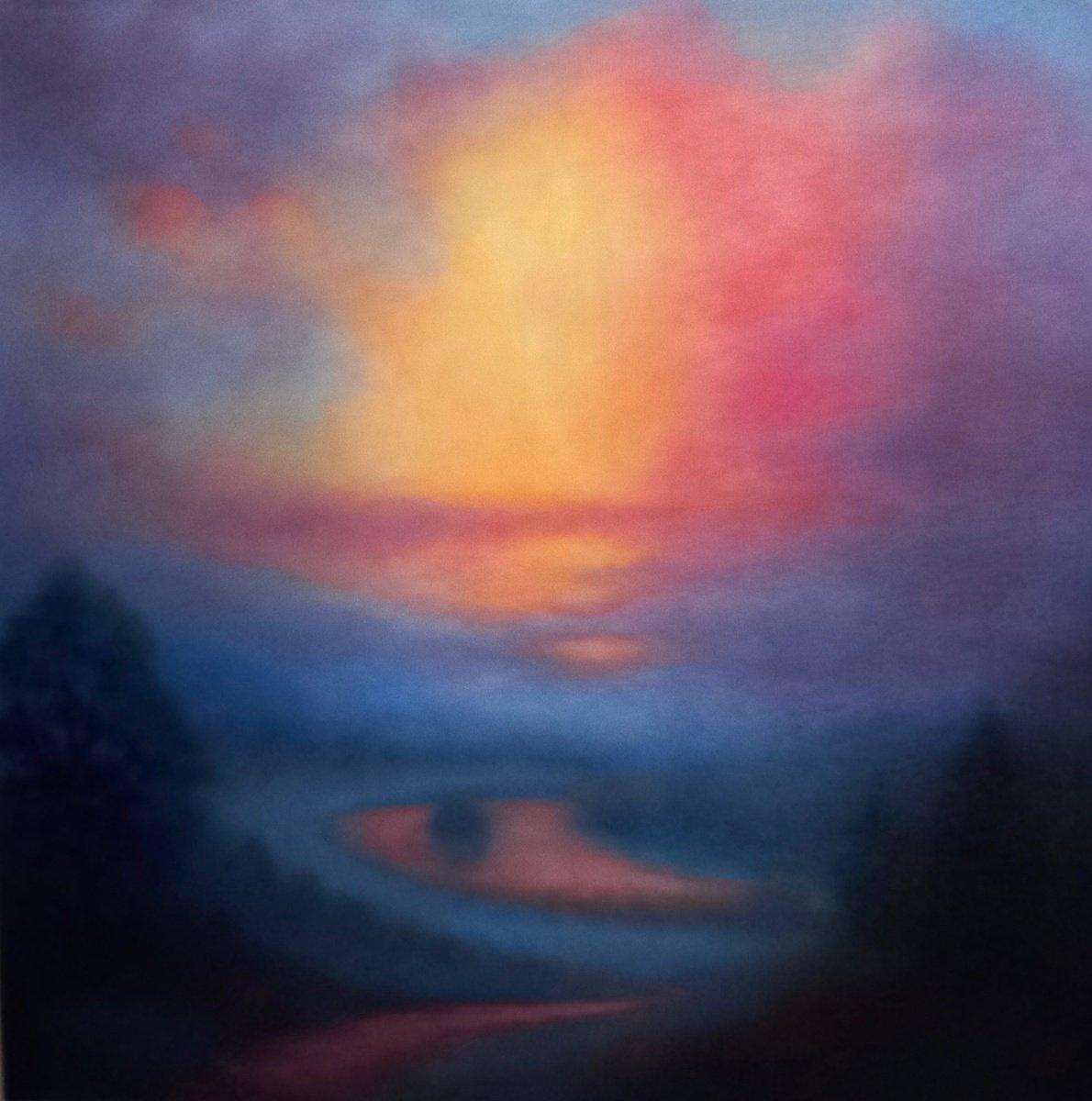 Impressionistic Landscape Oil Painting By Lee Campbell, 31 X 31", Tamise Brumeuse, Original Artwork