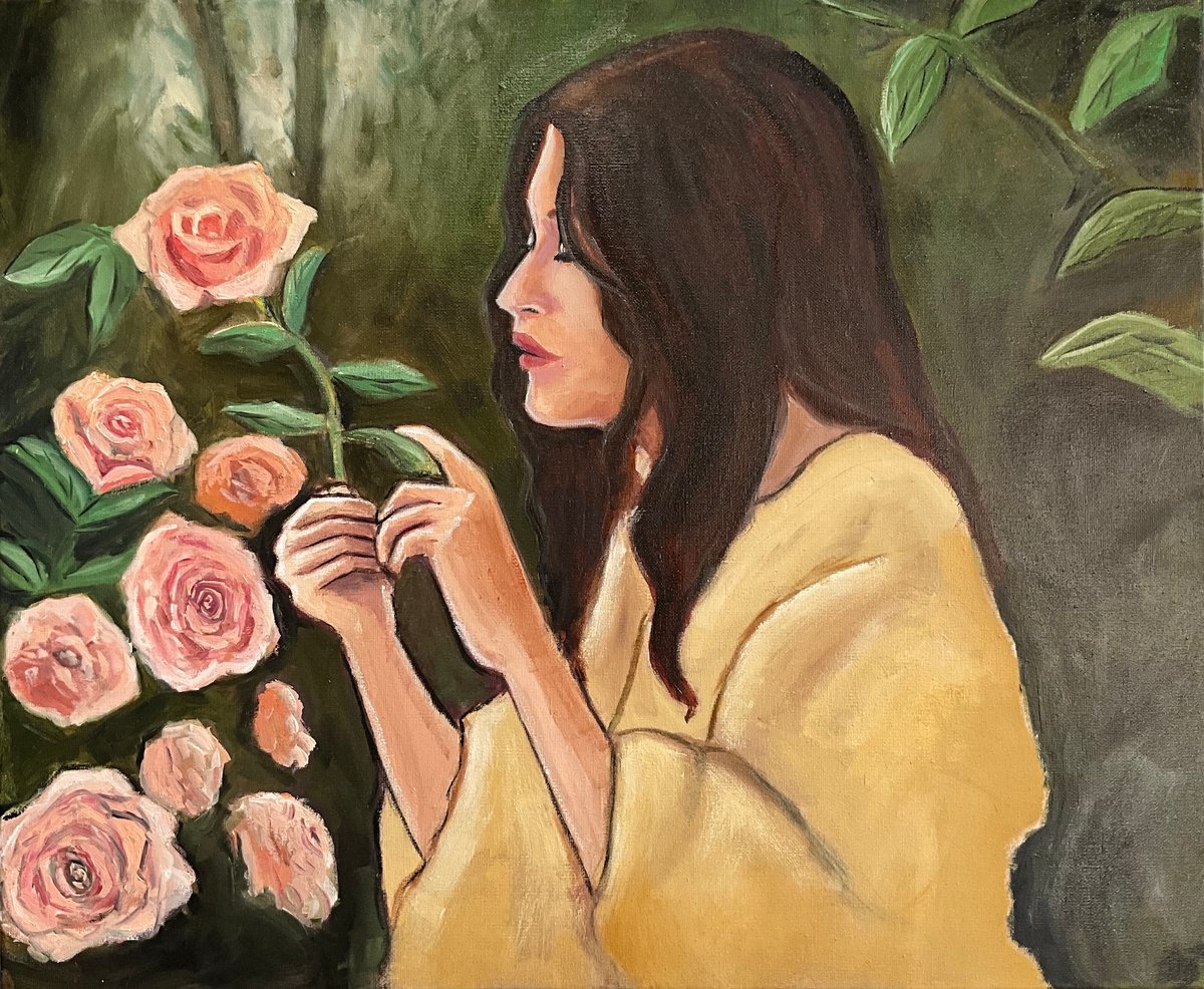 Impressionistic Portrait Oil Painting By Aisha Haider, 24 X 20, Femininity, Original Artwork