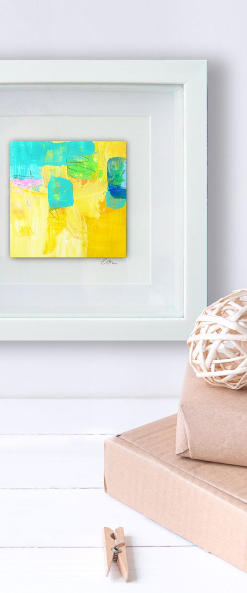Framed ready to hang mini original abstract #223 by Carolynne Coulson