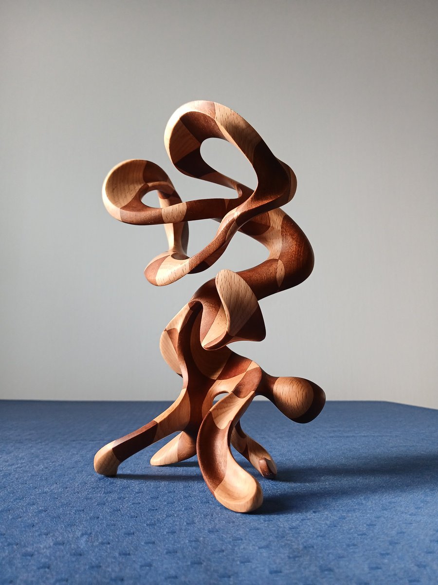 Abstract Wood Sculpture By Massimiliano Capraro, 6 X 9", Mansur, Original Artwork