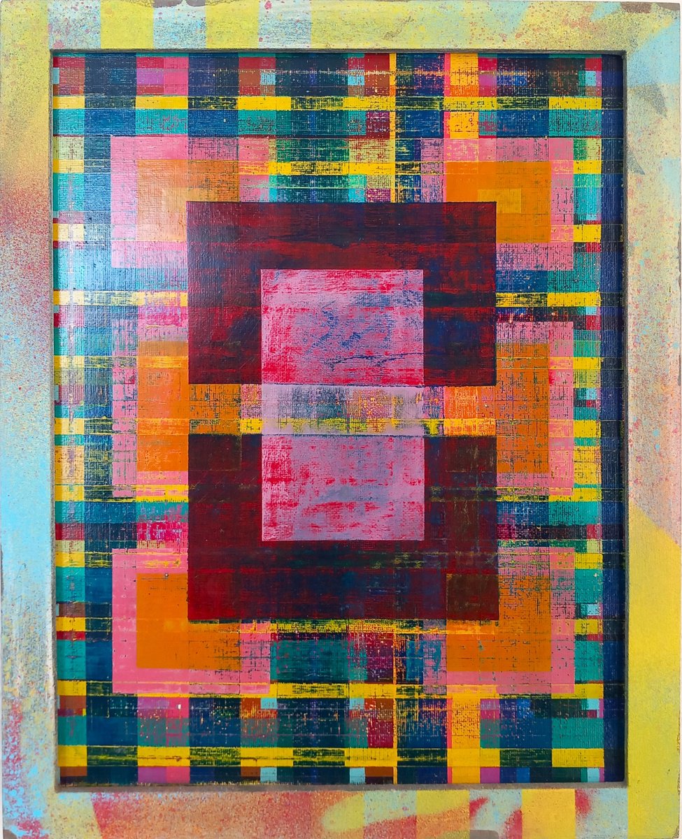 Geometric Abstract Acrylic Painting By Adam Grose Ma Pgce, 12 X 15, Walk The Line, Original Artwork
