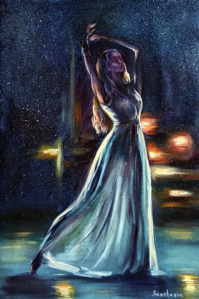 Woman Portrait BLM Night Dancer Modern Art Dancing Light by Anastasia Art Line