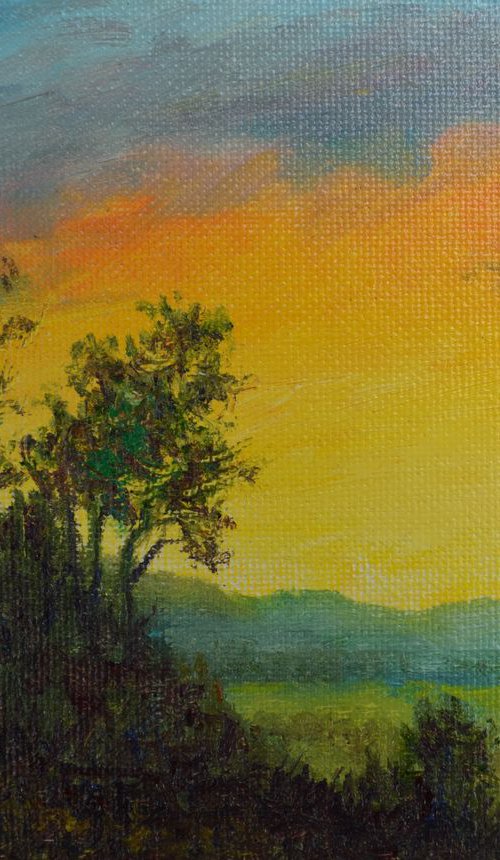 Farm Fields at Sunset - 5X7 oil by Kathleen McDermott